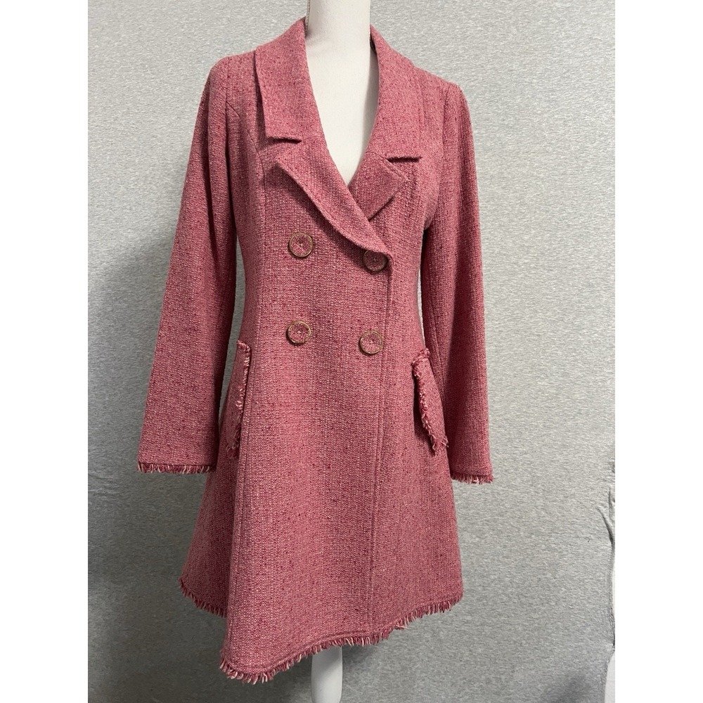 Cabi Madison Ave Coat Womens 6 Pink Tweed Double Breasted Old Money Preppy